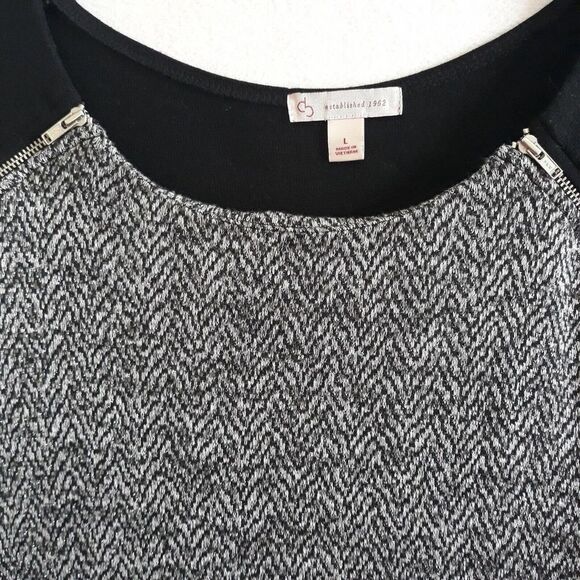 Christopher Banks Tunic Top Womens Large Black Gray Silver Metallic Side Front Z - Picture 3 of 12